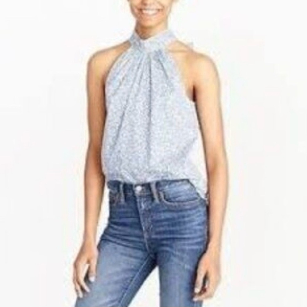 J. Crew Light Blue Halter Floral Tank Top with Bow